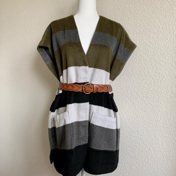 LUCKY BRAND Oversized Striped Wool Poncho One Size NWT - Picture 4 of 8